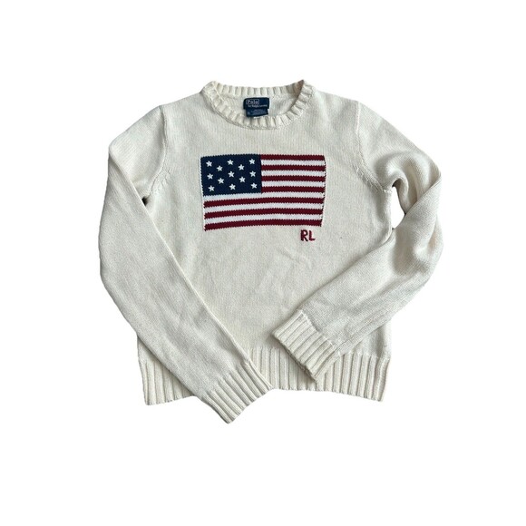 Polo by Ralph Lauren Cream Sweater with American Flag - Picture 2 of 10
